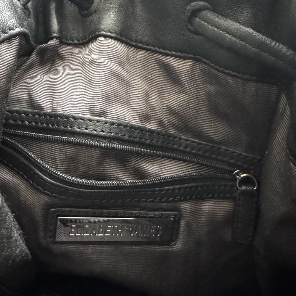 Black Drawstring Backpack with Zipper - Picture 5 of 7